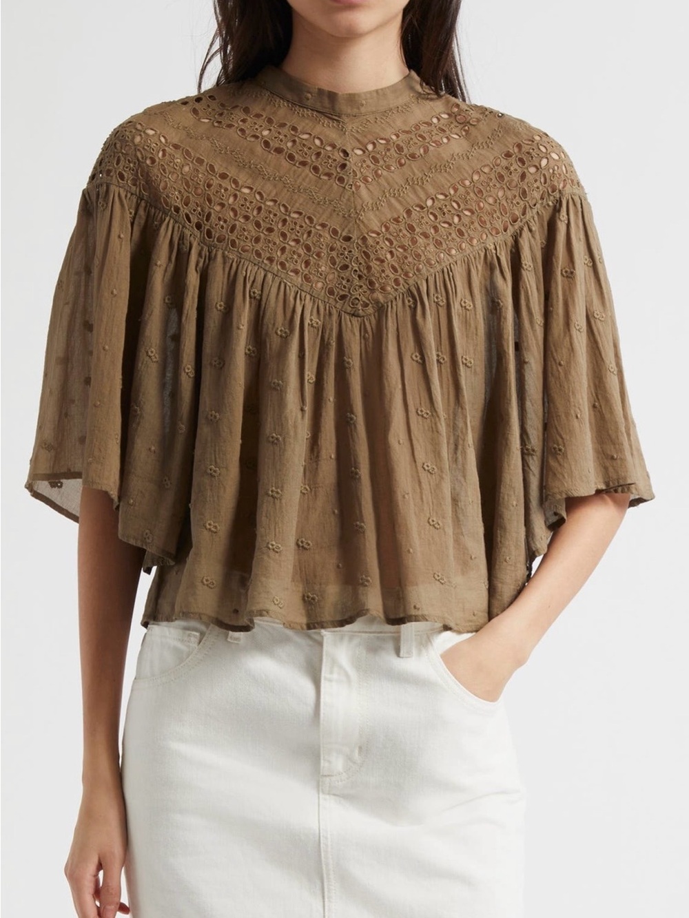 Nili Lotan Mikki Eyelet Crop Top Military Green
